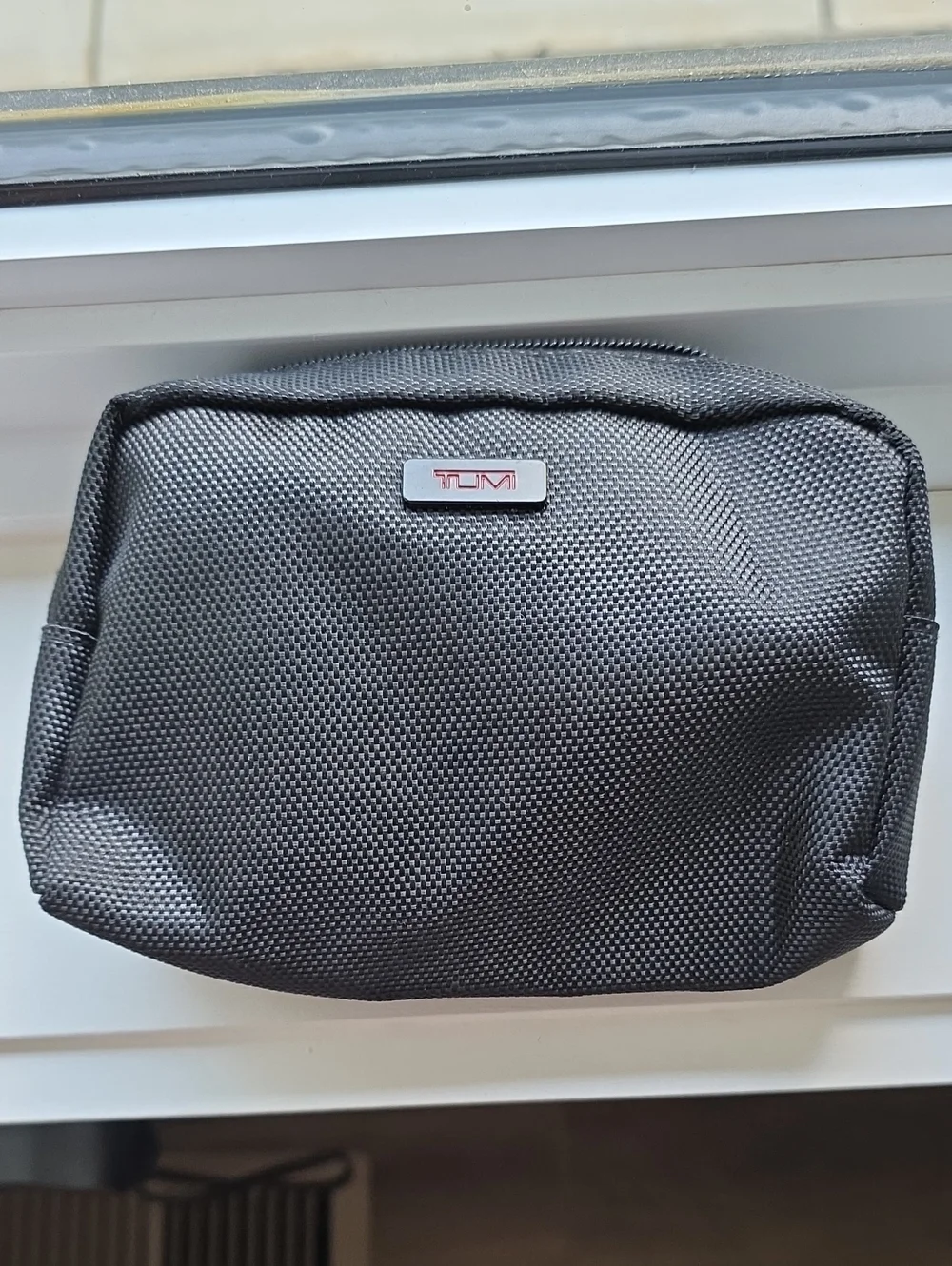 Tumi Black Nylon Small Toiletry Bag with Subtle Red Logo